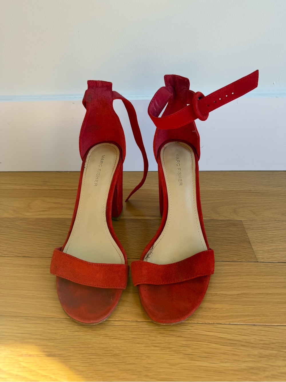 Marc Fisher Red Suede Ankle-Strap Block Heels